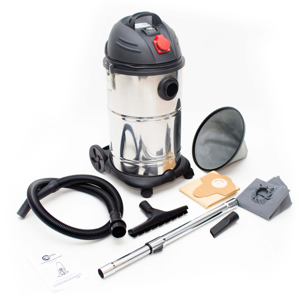 Пылесос строительный 30 л., корпус из нерж. стали,  INTERTOOL DT-1030